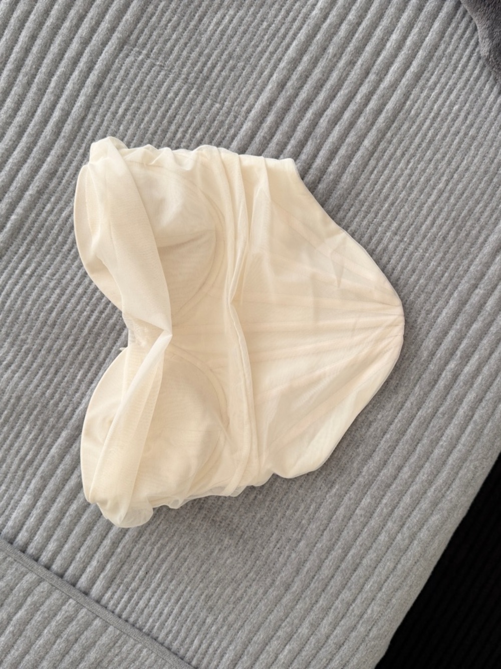 Oh Polly Cream Mesh Strapless Crop Top